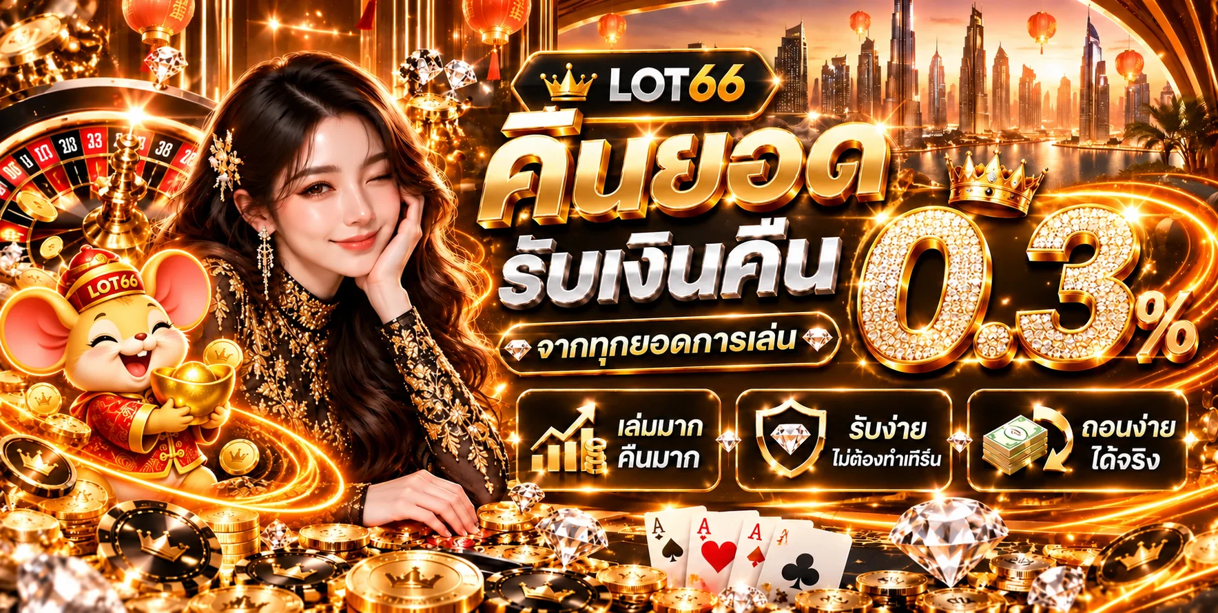 แบนเนอร์ LOT66 ทางเข้าเว็บตรงพร้อมมาสคอตนำโชค